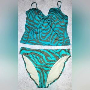 Victoria's Secret Teal and Brown Tiger Print Tankini
